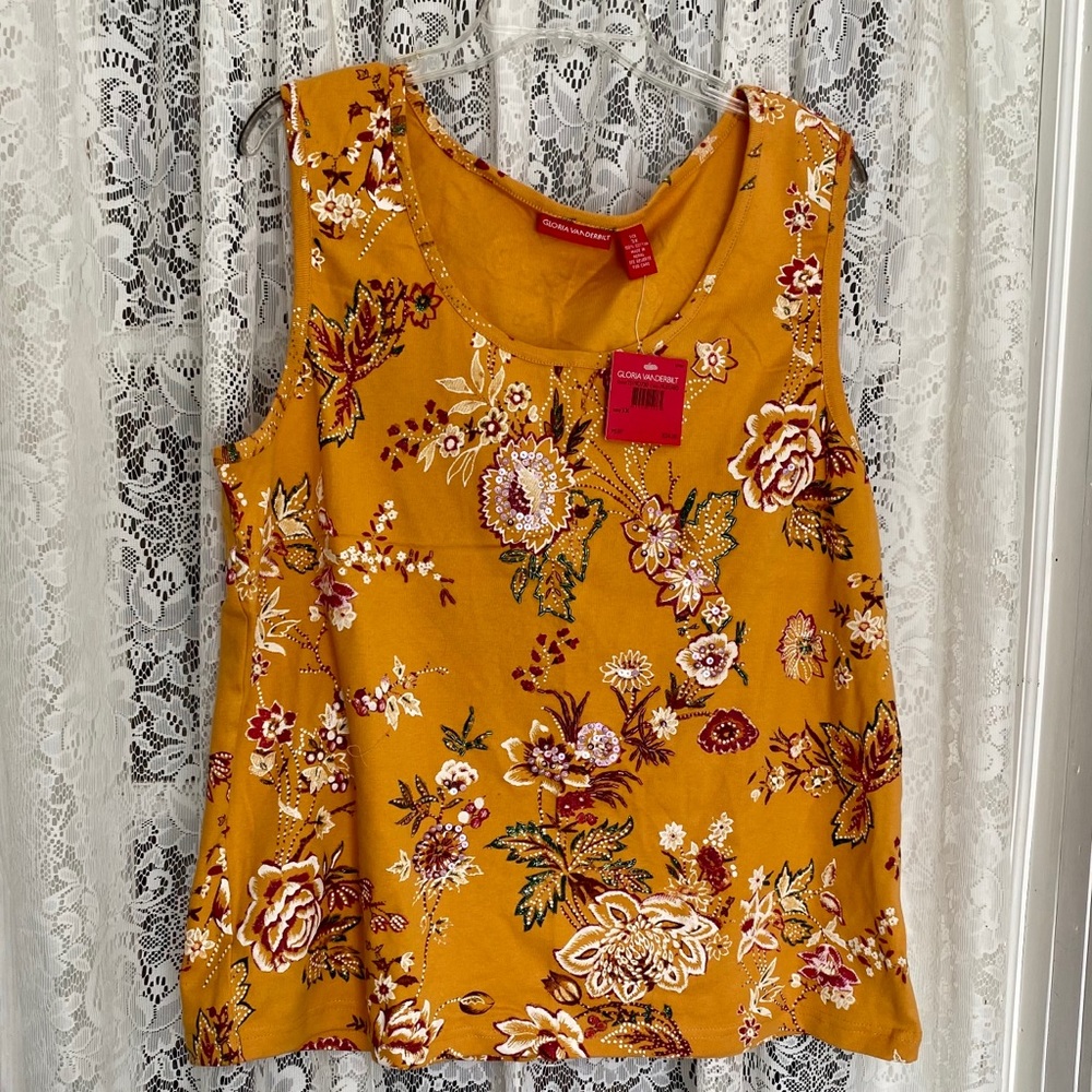 COPY - Gloria Vanderbilt Mustard Tank with Sequin…